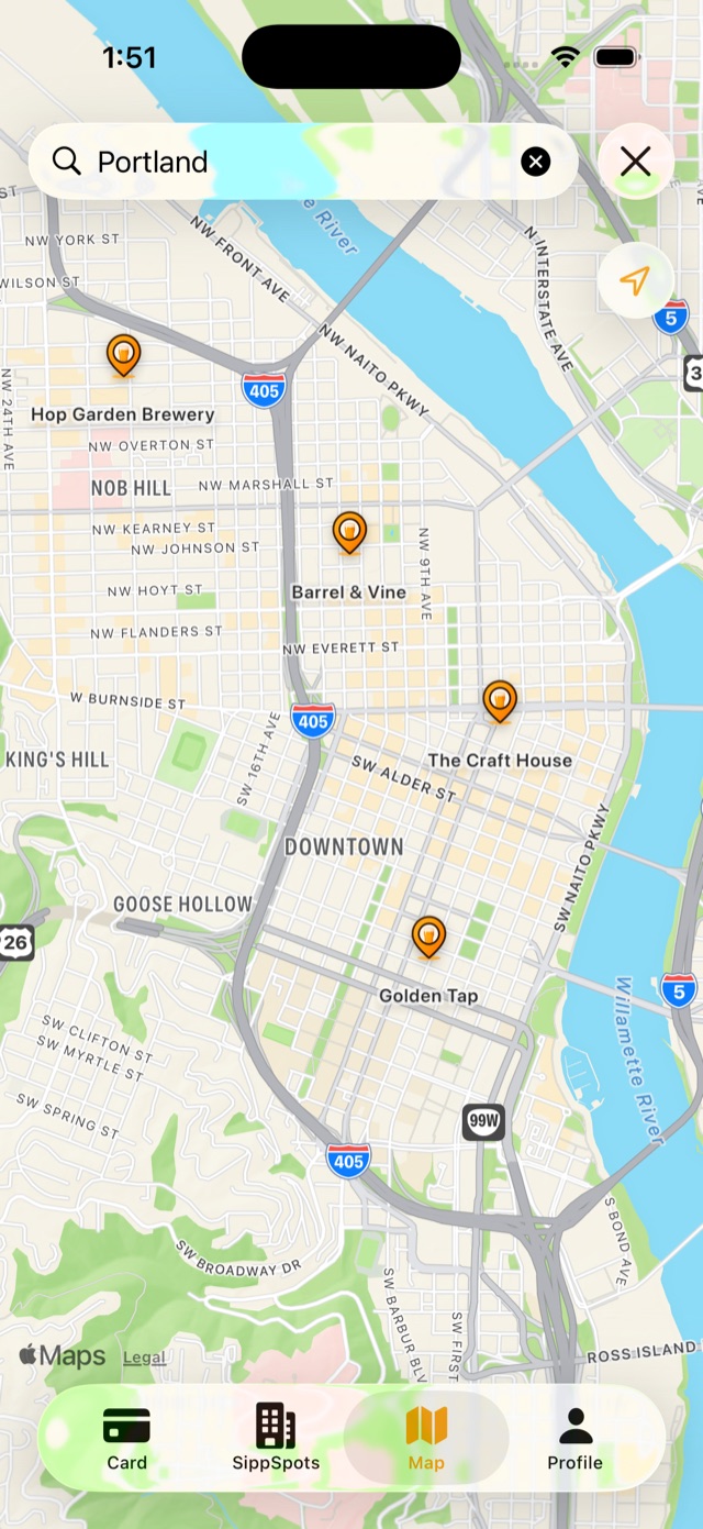 Sipply map view of Portland SippSpots